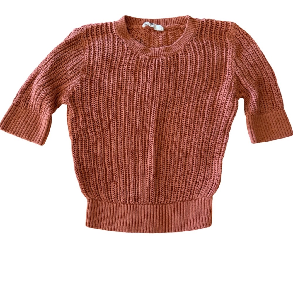 Double Zero Terracotta Rust Chunky Knit Short Sleeve Sweater Crew Neck Small